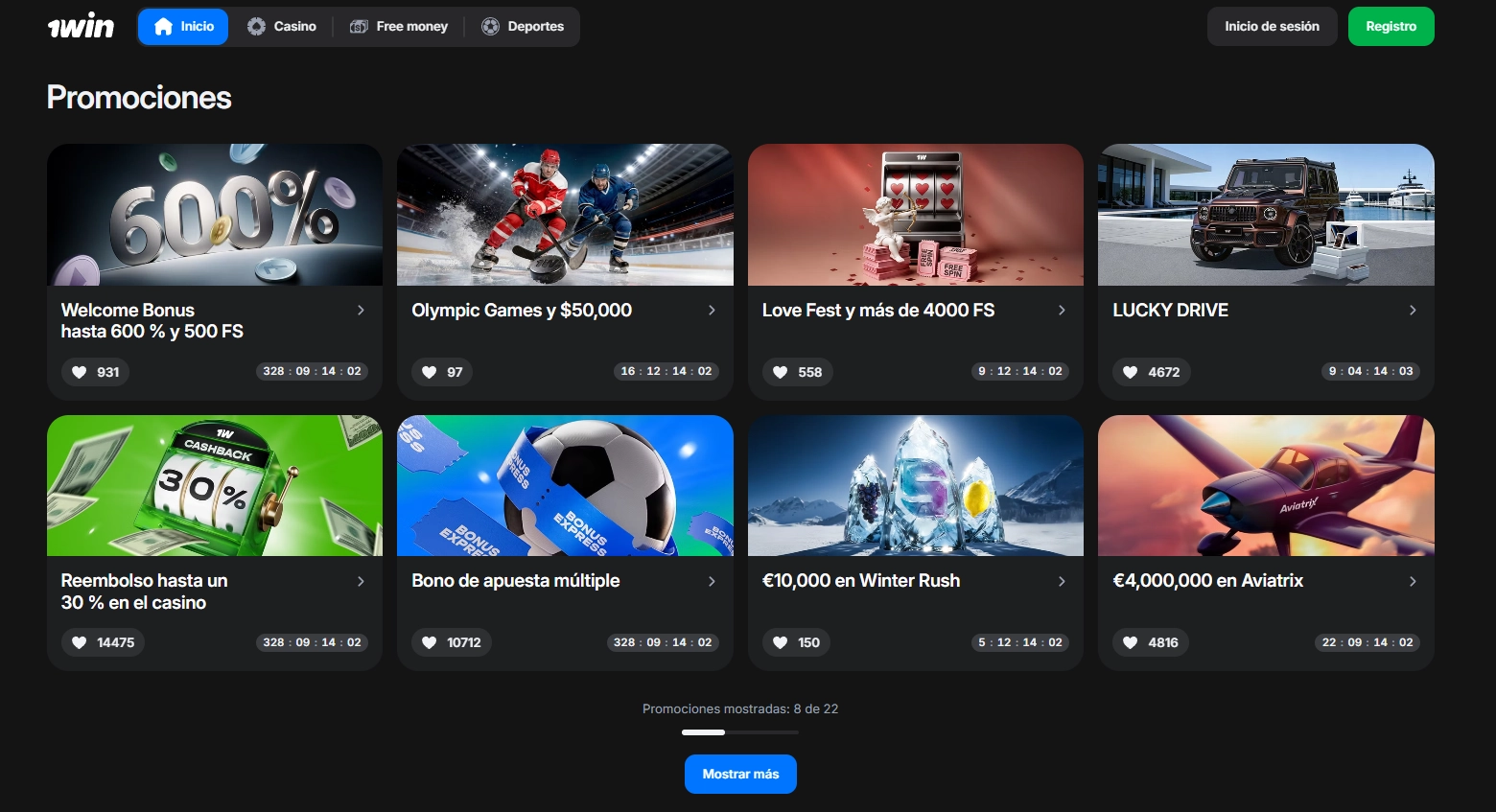 Bonos y promociones en 1Win